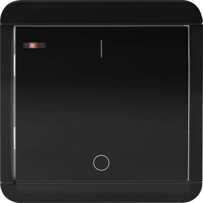 A black light switch with a red indicator.