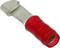 Flat connector with a red insulating sleeve, commonly used in electrical applications to ensure secure connections.