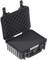 An open black protective case with foam padding, suitable for the safe transportation of delicate equipment.
