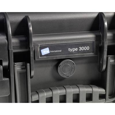 Black hard-shell suitcase with 'B&W International type 3000' printed on the front.