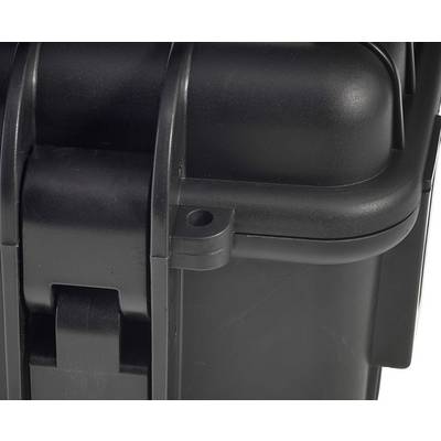 A black, robust plastic case with rounded corners and a sturdy fastening. Suitable for secure transportation.