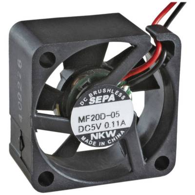Small, black DC fan with model number 'MF20D-05' and specifications 'DC5V 0.11A'.