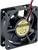 'Black, square computer fan by ADDA with a yellow label on the back, showing technical specifications.'