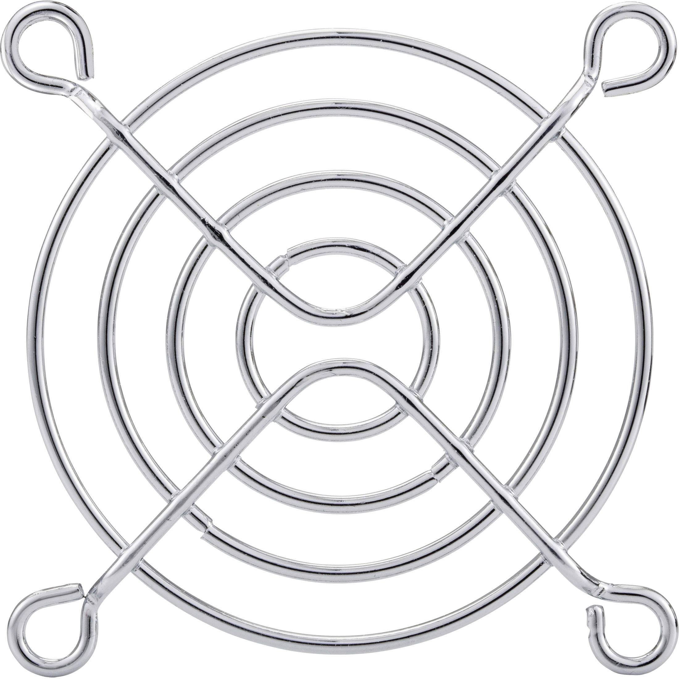 A round, silver metal mesh frame with concentric circles and four outer hooks. Looks like a ventilation or protective grille.