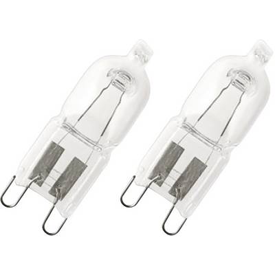 Two transparent halogen lamps side by side, each with two metal contacts, typical of G4 base, on a white background.