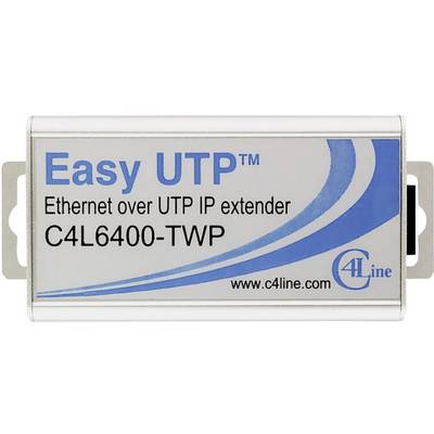 Metal device with inscription 'Easy UTP Ethernet over UTP IP extender C4L6400-TWP'. Contains brand logo, suitable for network solutions.