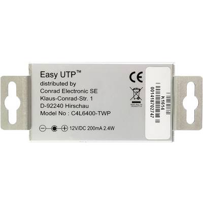 A metal device with the inscription 'Easy UTP' from Conrad Electronic SE. Model C4L6400-TWP, 12V/DC 200mA 2.4W. Contains barcode.