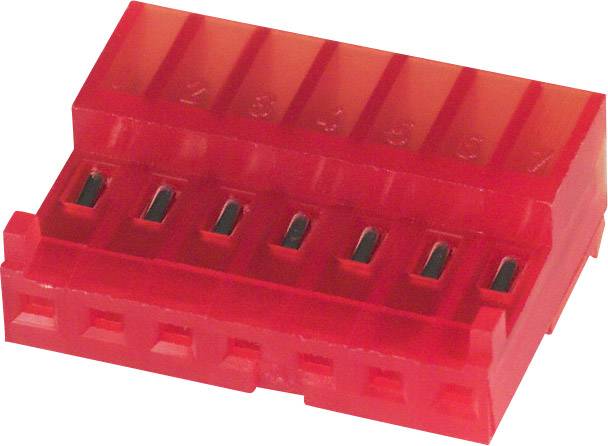 Red plastic plug with eight numbered connection points, suitable for electronic connections or wiring.