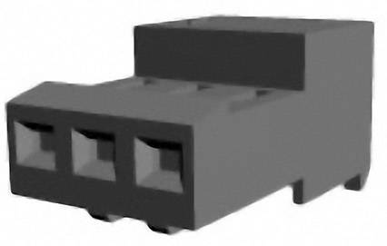 A grey, rectangular plastic component with three openings on the frontal side. It could be an electrical connector.