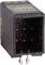 A black electric relay with multiple contact pins for connection to a circuit board.