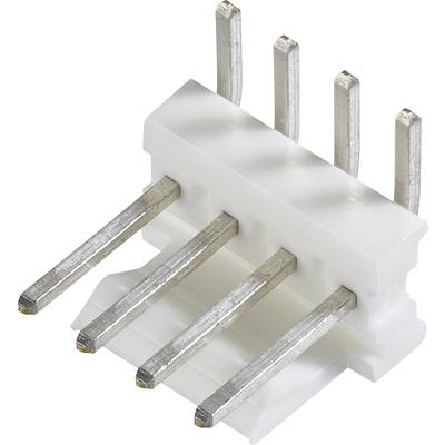 A white plug connector with five metal pins in a row, used for connecting electrical circuits.