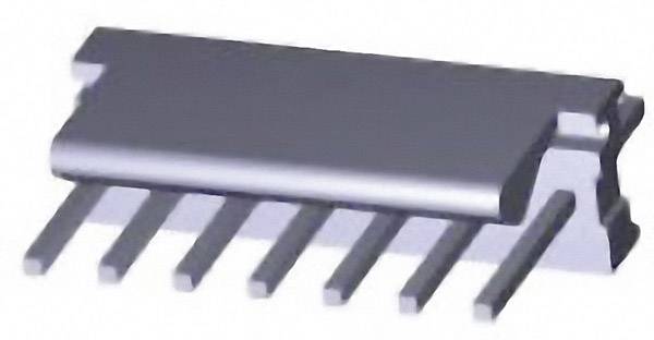 Microchip with eight metallic, protruding pins, shown in side perspective.