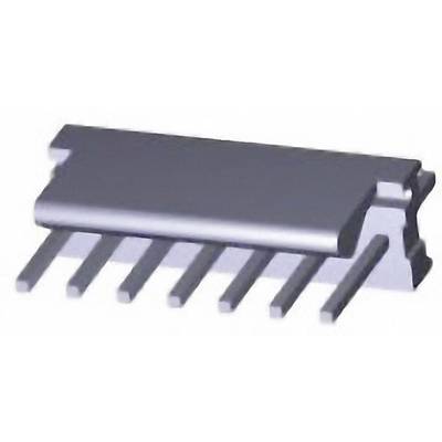 Microchip with eight metallic, protruding pins, shown in side perspective.
