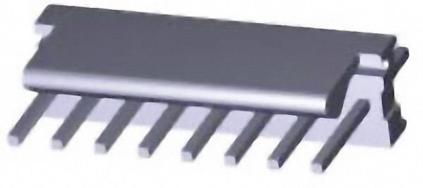Close-up of an integrated circuit (microchip) with eight silver pins, typical for use in electronic devices.