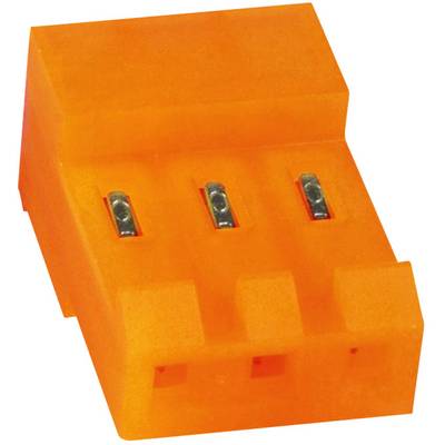 Orange three-pin electrical connector, used in electronic devices for connections.