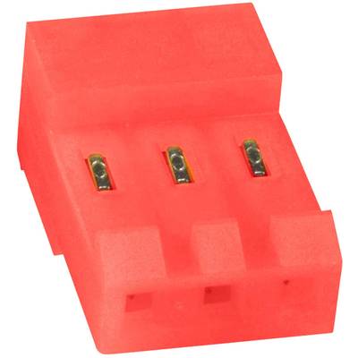 Red three-pin plug adapter, with three contact terminals, commonly used for electrical connections in devices or cables.