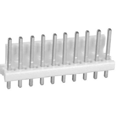 A white plastic connector with multiple metal pins, typically used in electronic circuits for connections.