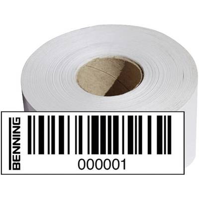 A toilet roll with a white label displaying a barcode and the number '000001'.