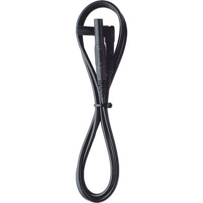 A black cable with plugs at both ends, coiled and secured with a cable tie.