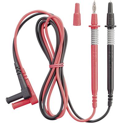 A set of red and black test leads with removable covers, suitable for multimeters and electrical testing.