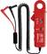 Red clamp meter with spiral cable and clamps. Scale from 40A to 300A. Model: BENNING CC-3.
