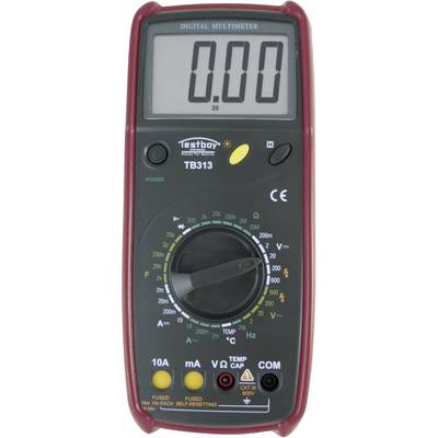 Digital multimeter showing '0.00'. Contains a rotary dial for measurement functions, buttons for various settings, and connection sockets.
