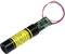 'Small, cylindrical laser module with yellow warning label and red and blue wires connected to a circuit board.'
