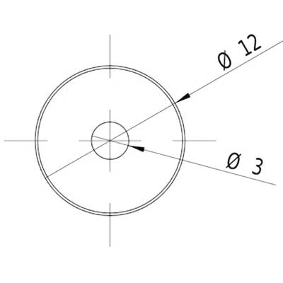Technical drawing of a circle with two diameters: outer Ø 12, inner Ø 3. Lines show the position of the diameters.