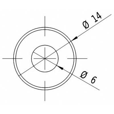 Technical drawing of a circle with a diameter of 14 and an inner circle of 6, both with crosshair.
