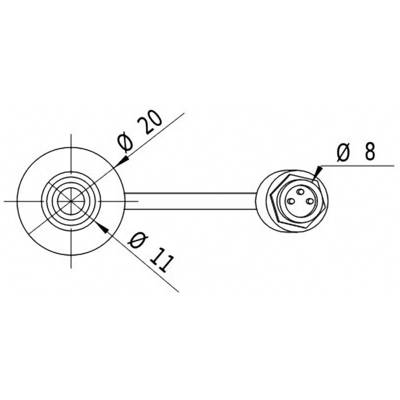 Technical drawing of a rod with two ends, one with 20 mm diameter and the other with 8 mm diameter.