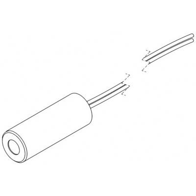 Abstract diagram of a cylinder with two wire connections; one is shielded. Representation of a technical component.