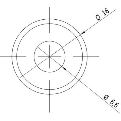 Technical drawing of a circle with two diameters indicated: the outer circle has Ø 16, the inner circle Ø 6.6.