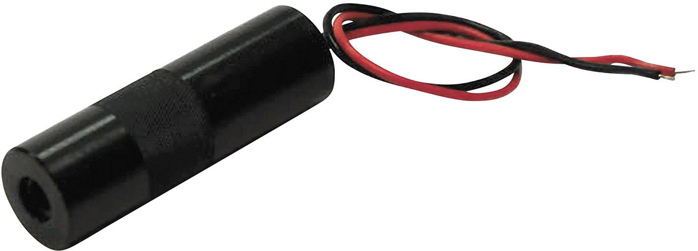 Black cylindrical electronic component with two protruding cables, one red and one black.