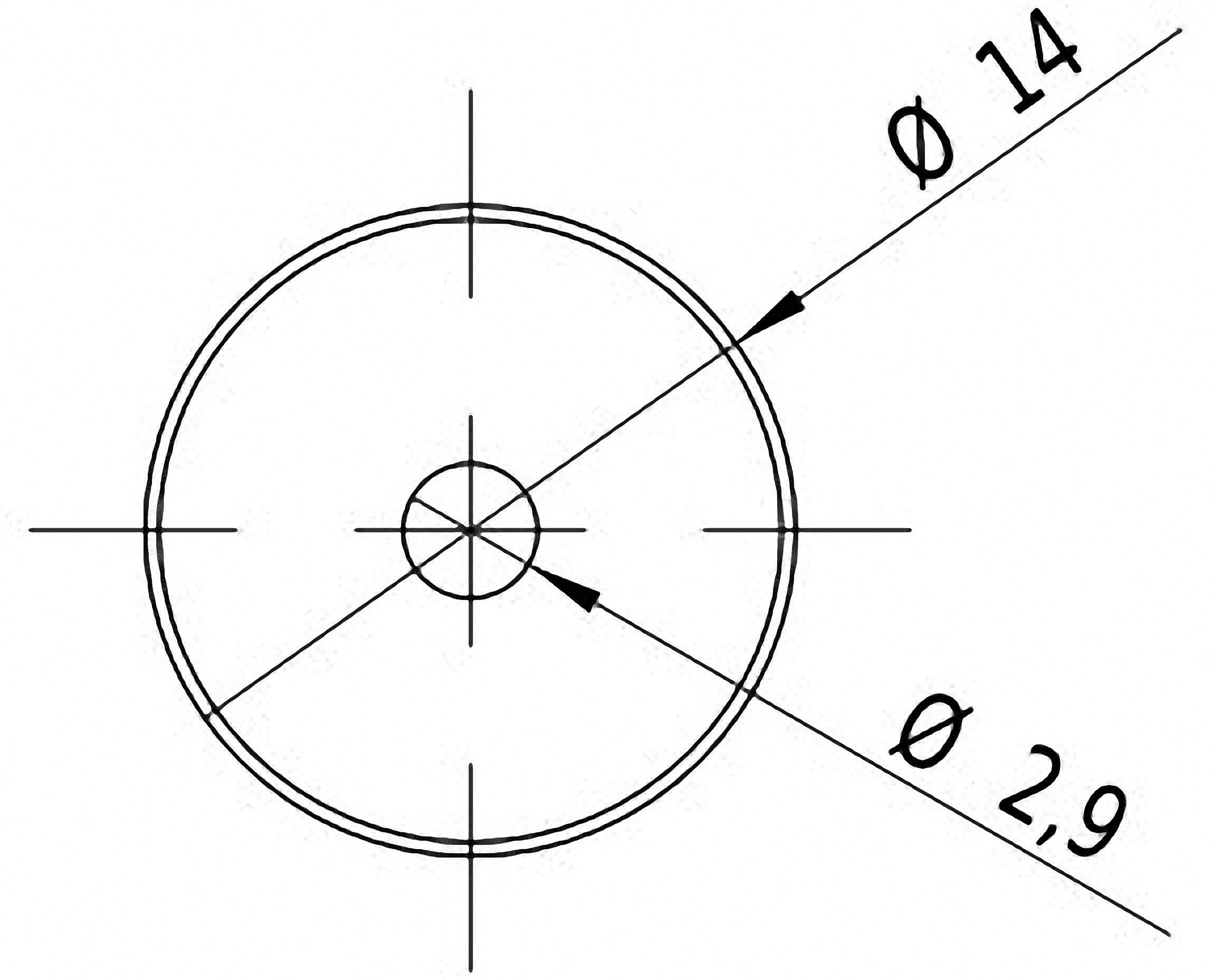 Construction drawing of a circle with a diameter of 14 and an inner circle diameter of 2.9.
