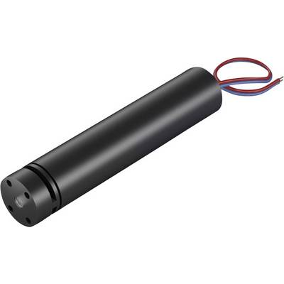 Black cylindrical electric motor with a flattened end and two protruding cables in red and blue.