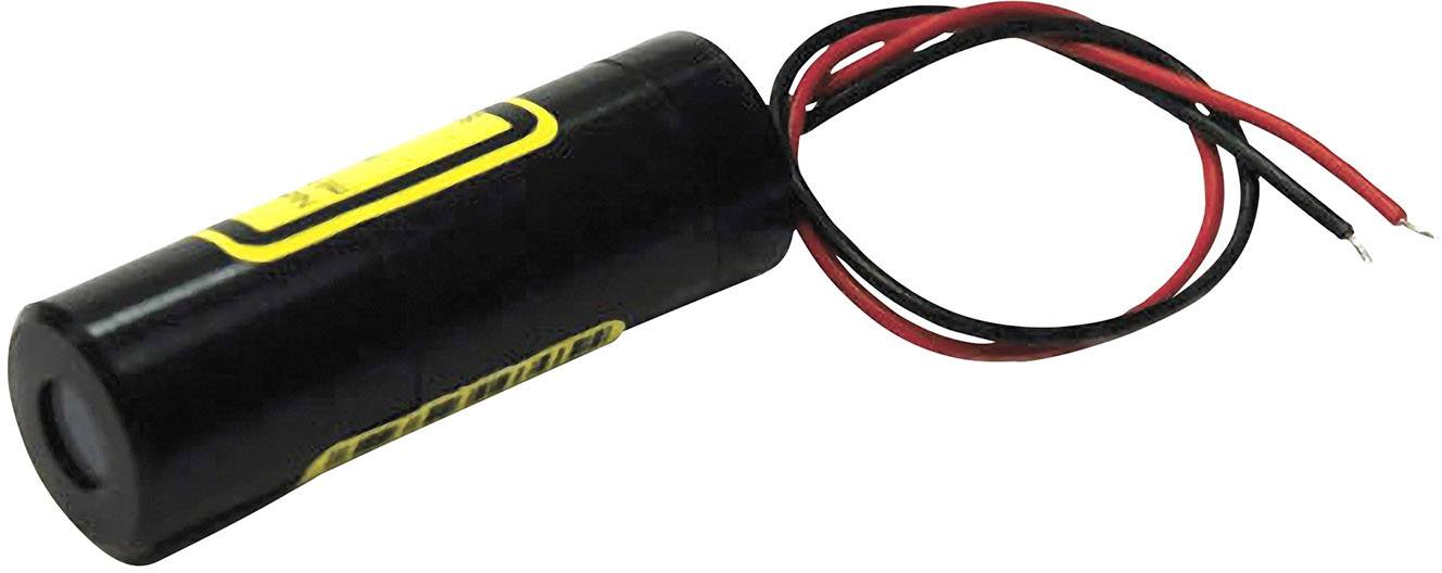 A small cylindrical battery with two protruding cables; one black, the other red.