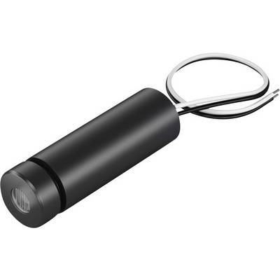 Black cylindrical recessed LED spotlight with two protruding cables; suitable for lighting applications.