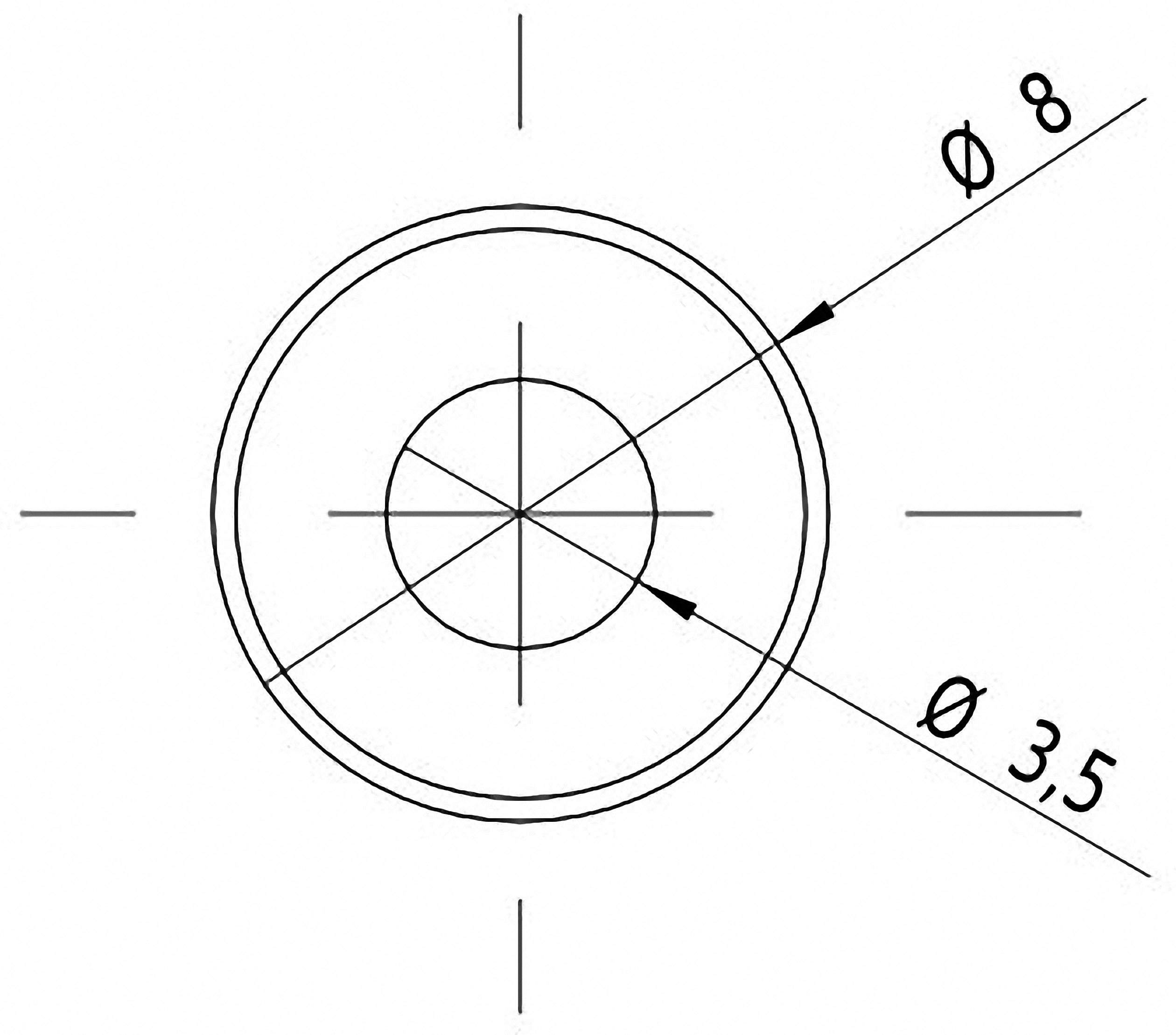 Technical drawing of a circle with two specified diameters: Outer diameter Ø 8, Inner diameter Ø 3.5.