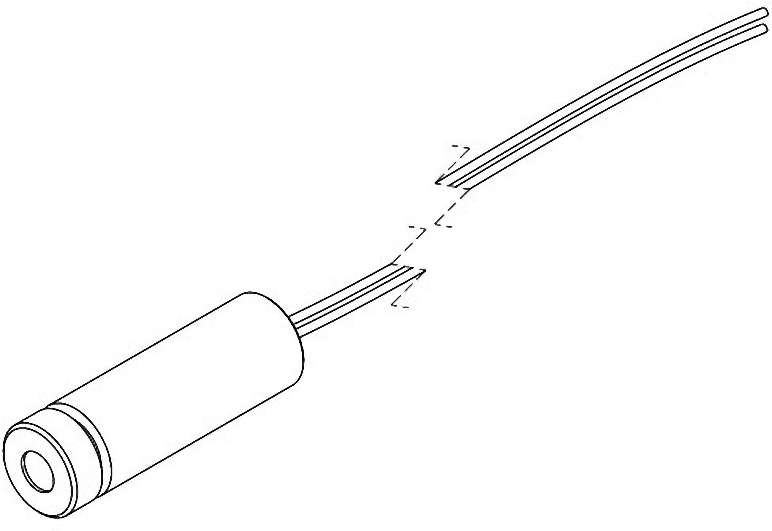 Hand drawing of a cable with an interface. The cable has two wire ends connected to a cylindrical plug.