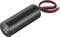Black cylindrical electronic component with red and black cable.