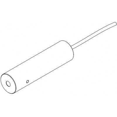 Linear diagram of a cylindrical microphone with connected cable, showing its simple construction.