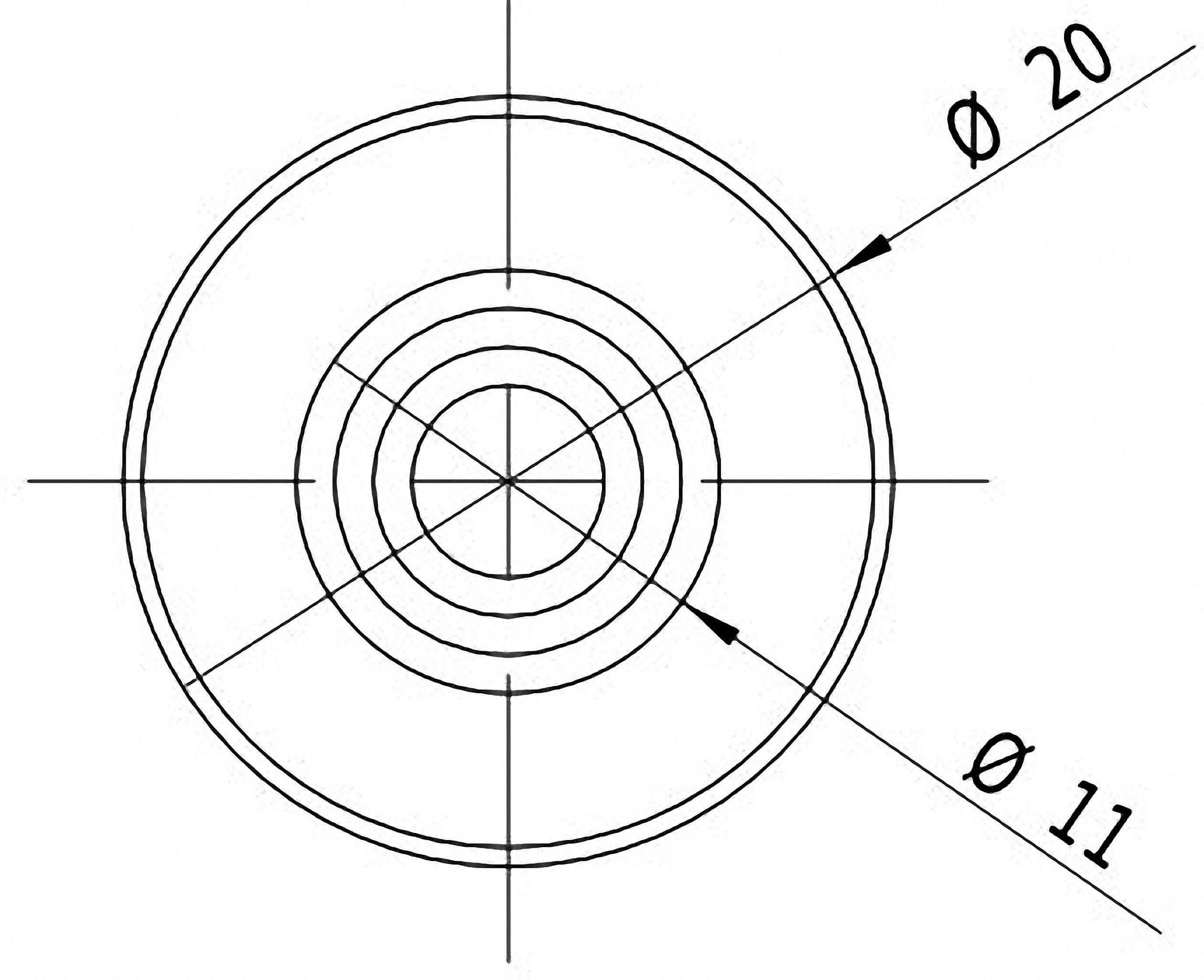 Concentric circles with diameters of 20 and 11, each marked by arrows.