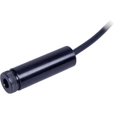 Black cylindrical device with cable, possibly an electronic sensor or laser module, on white background.