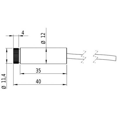 Drawing of a cylindrical object with a diameter of 12 mm and a length of 40 mm, cable connection at the end.