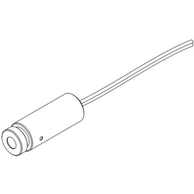Diagram of a cylindrical sensor with two outgoing wires.