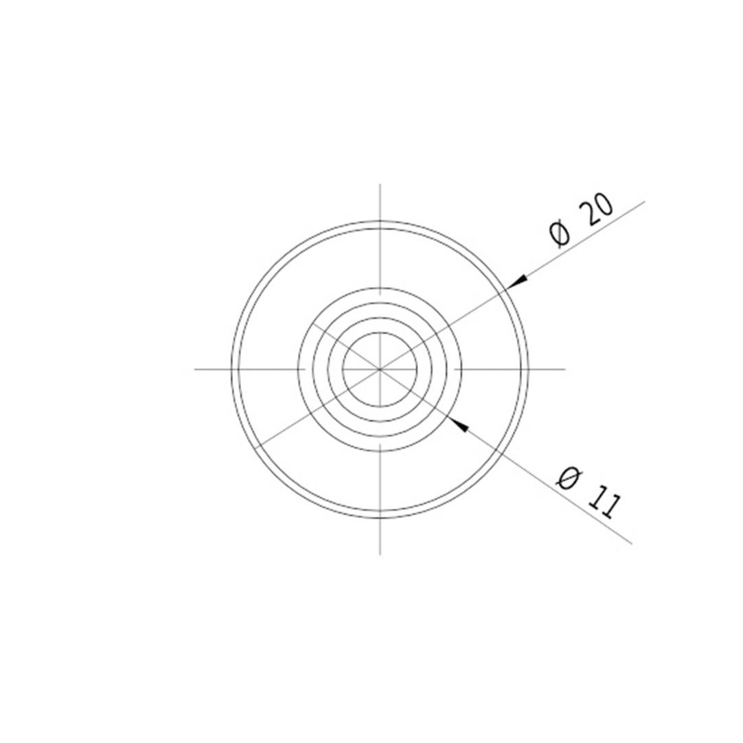 A technical sketch shows a circle with an outer diameter of 20 mm and an inner diameter of 11 mm.