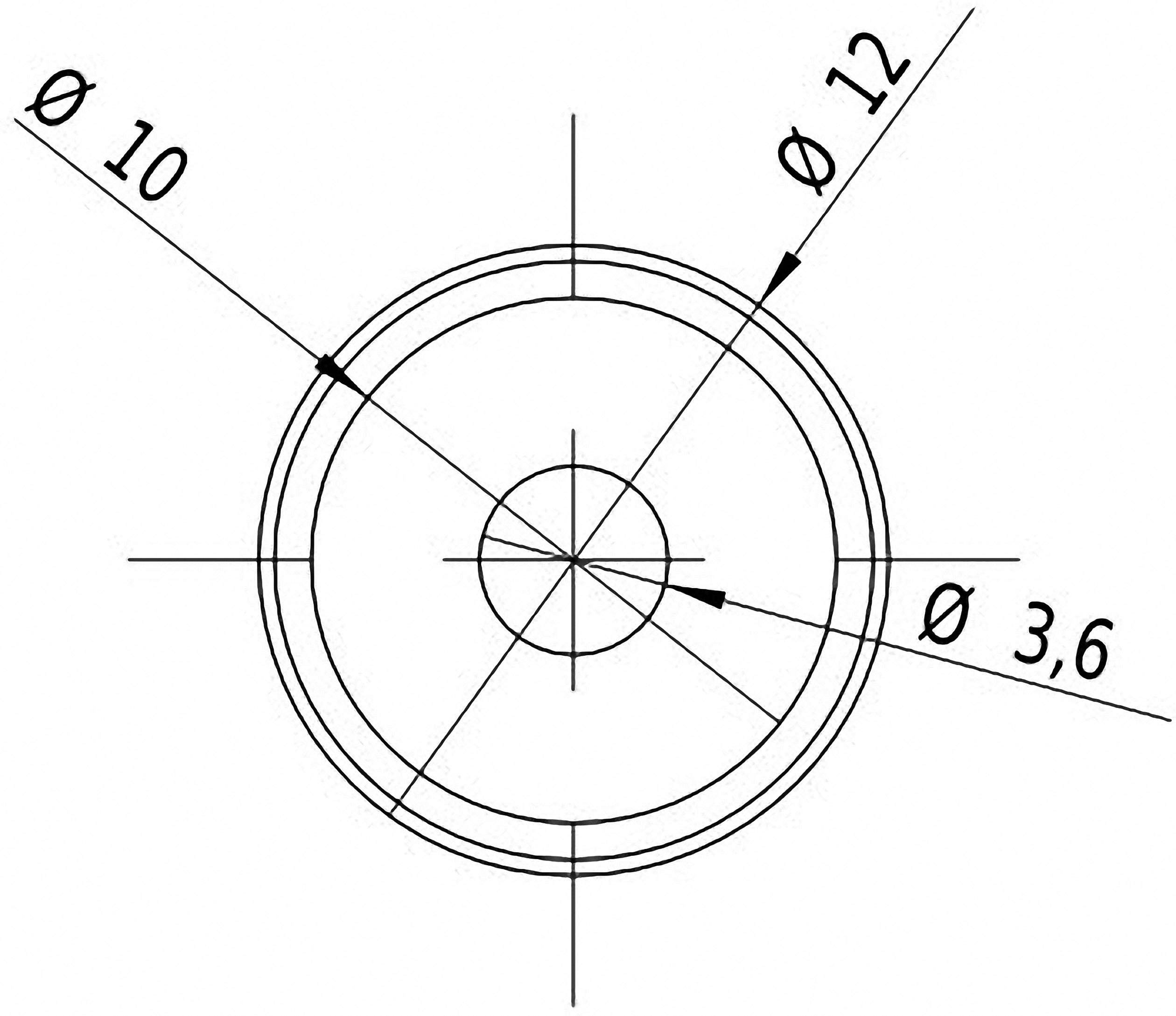 Technical drawing of a circle with three diameters: 10, 12 and 3.6 mm. Lines show the measurement points and provide details.