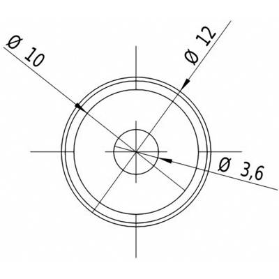 Technical drawing of a circle with three diameters: 10, 12 and 3.6 mm. Lines show the measurement points and provide details.