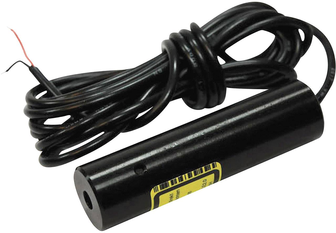 Black cylindrical laser module with cable, suitable for precision applications.