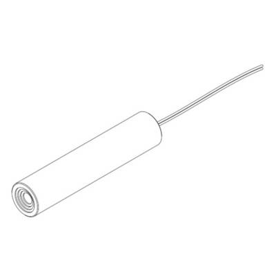 A schematic representation of a cylindrical object with a cable, potentially an electrical sensor.